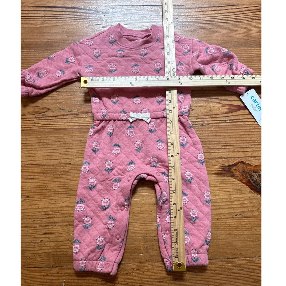 Carter's Jumpsuit Baby Pink New Quilted Floral‎ Bow One Piece SIZE 9m